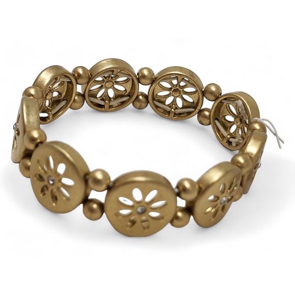 NWT Lia Sophia - Flower "Daisy Chain" Matte Gold Stretch Bracelet - Picture 1 of 10